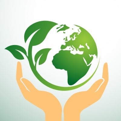Image showing the world and depicting the future of sustainability with green leaves wrapped around in a protecting way